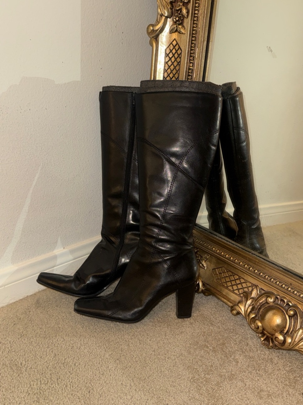 Nine West Classic Black Leather Knee-High Boots - Women's